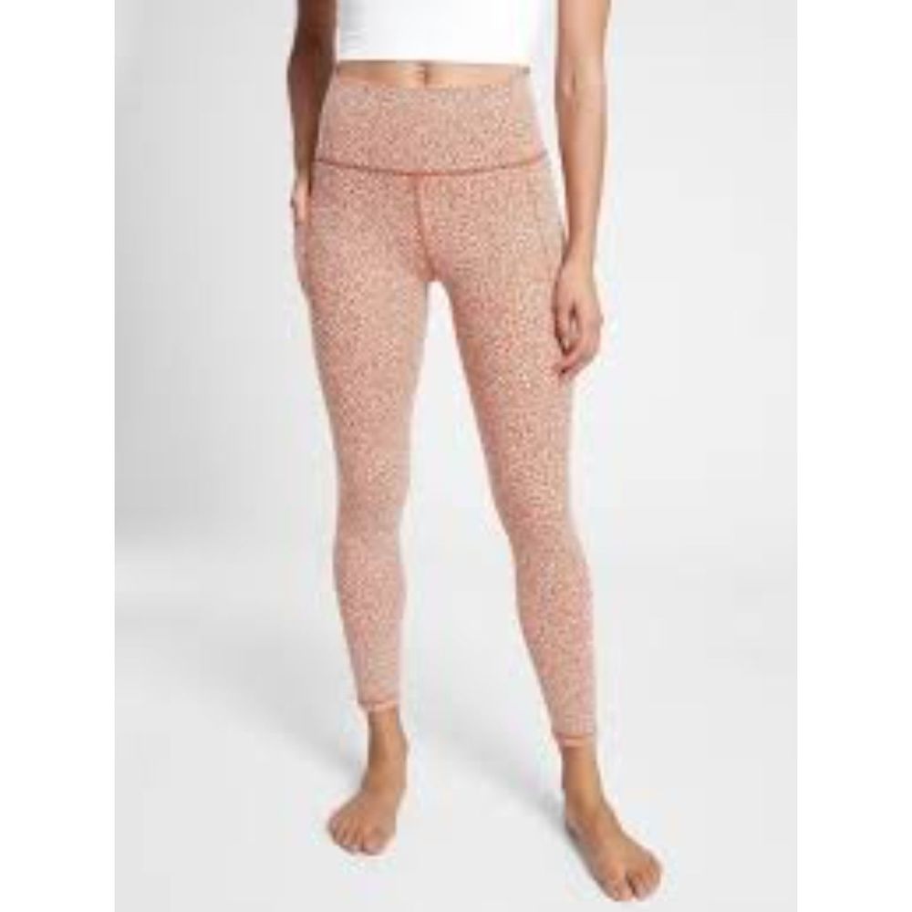 Athleta Salutation Stash Pocket 7/8 Tight Micro Cheetah Oxford Rust/Seasalt M